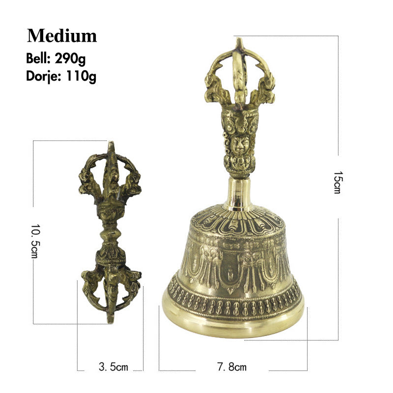 Nimara Ritual Tibetan Meditation Bell and Vajra Dorje Copper Balance Handmade Decoration Set