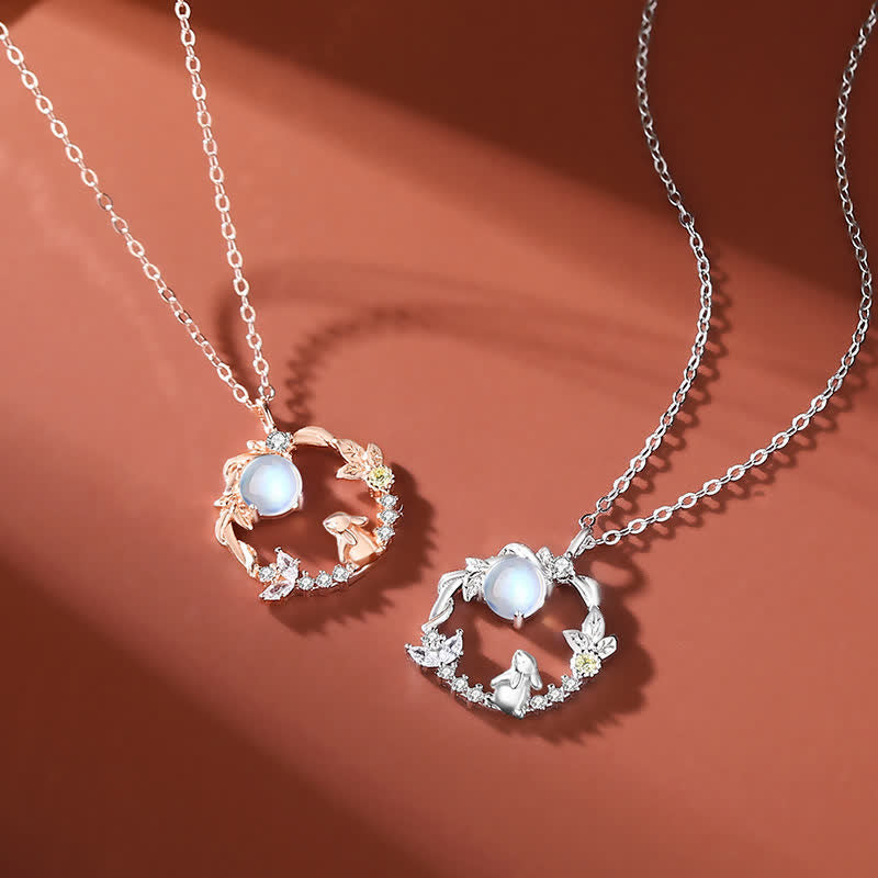 Nimara Ritual 925 Sterling Silver Year of the Rabbit Moonstone Moon Flower Pattern Necklace Pendant Bracelet Earrings