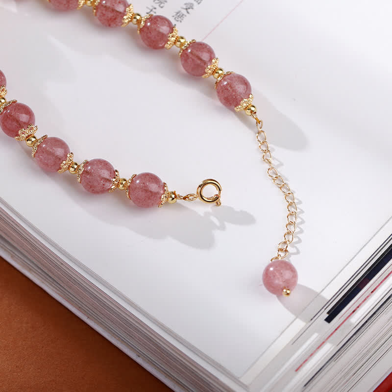 Nimara Ritual 925 Sterling Silver Strawberry Quartz Year of the Rabbit Hetian Jade Moonstone Healing Bracelet