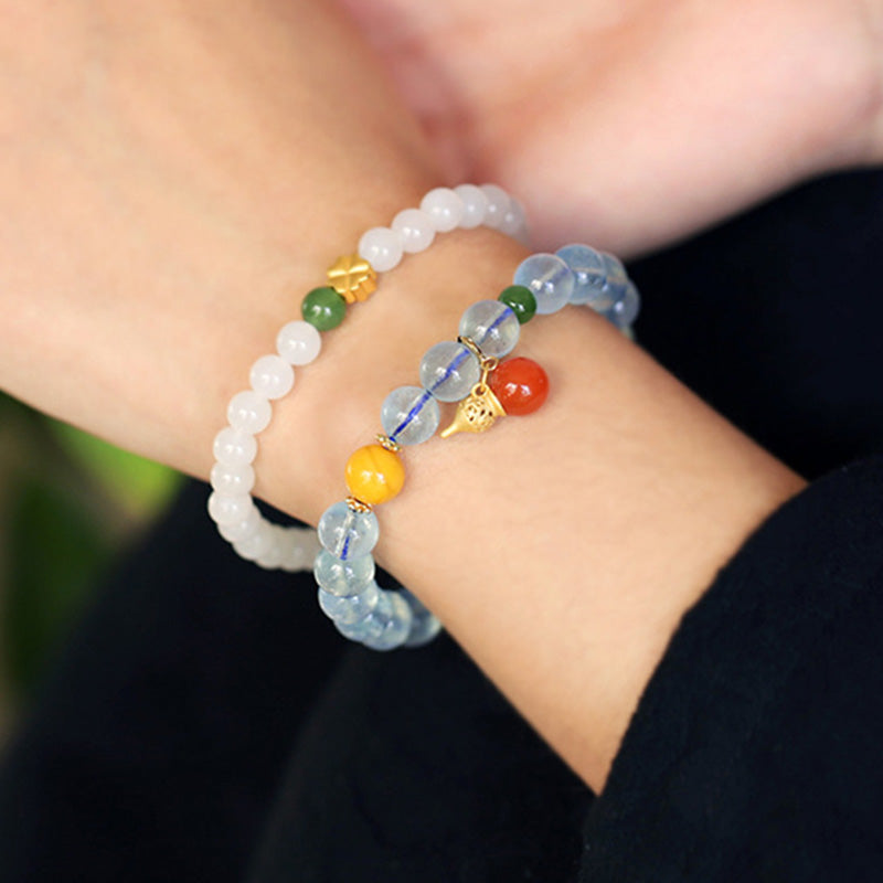 Nimara Ritual Aquamarine Red Agate Peace Gourd Charm Bracelet