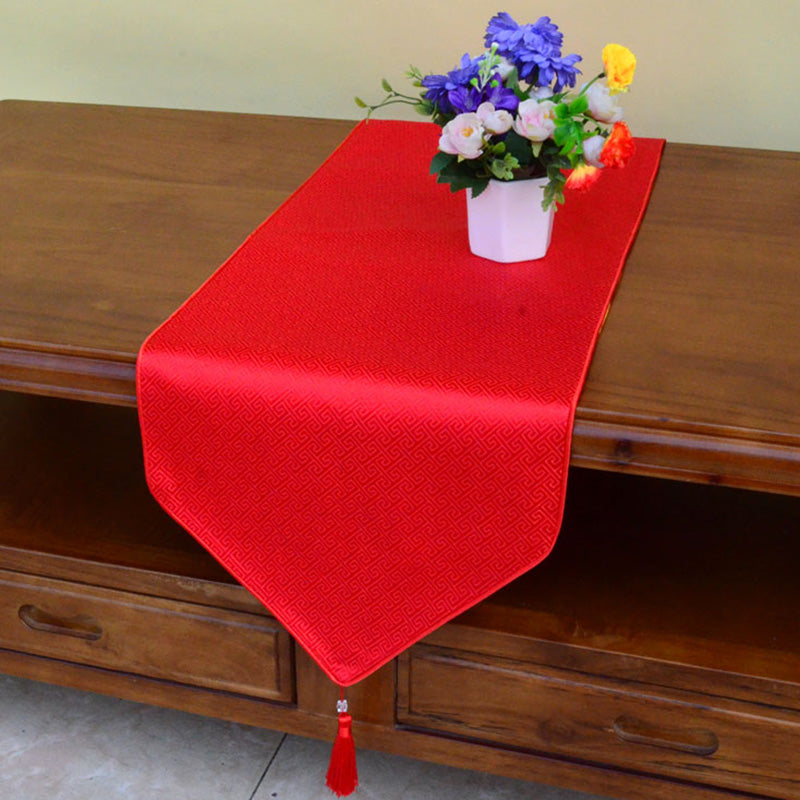 Nimara Ritual Prayer Altar Flower Vajra Dragon Pattern Tibetan Auspicious Symbols Tassels Jacquard Table Runner