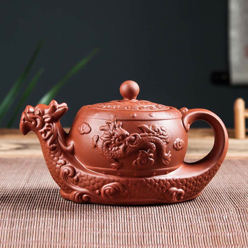 Nimara Ritual Vintage Dragon Auspicious Clouds Purple Clay Ceramic Teapot