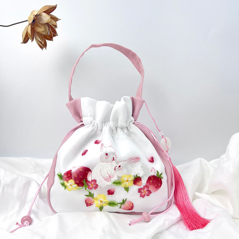 Nimara Ritual Suzhou Embroidery Rabbit Lotus Epiphyllum Peony Magnolia Silk Tote Crossbody Bag Shoulder Bag Handbag