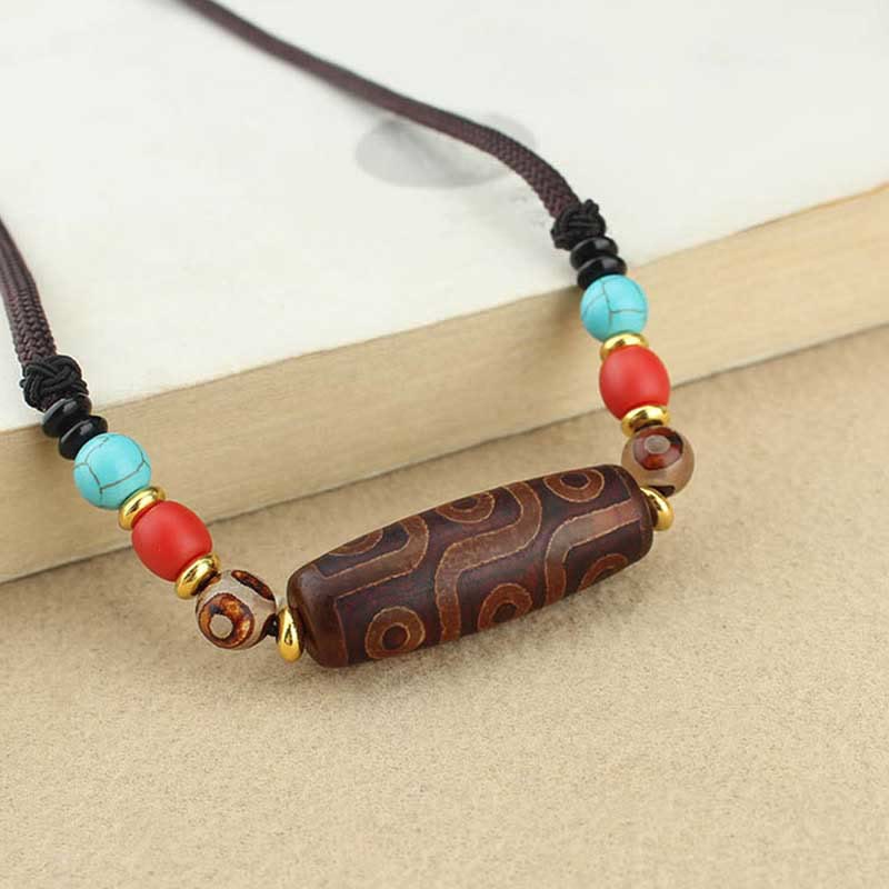 Nimara Ritual Tibetan Nine-Eye Dzi Bead Three-eyed Dzi Bead Protection String Necklaces Pendant