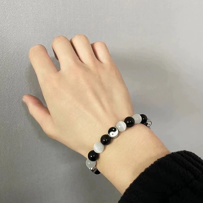 Nimara Ritual Black Obsidian Cat's Eye Yin Yang Purification Strength Bracelet