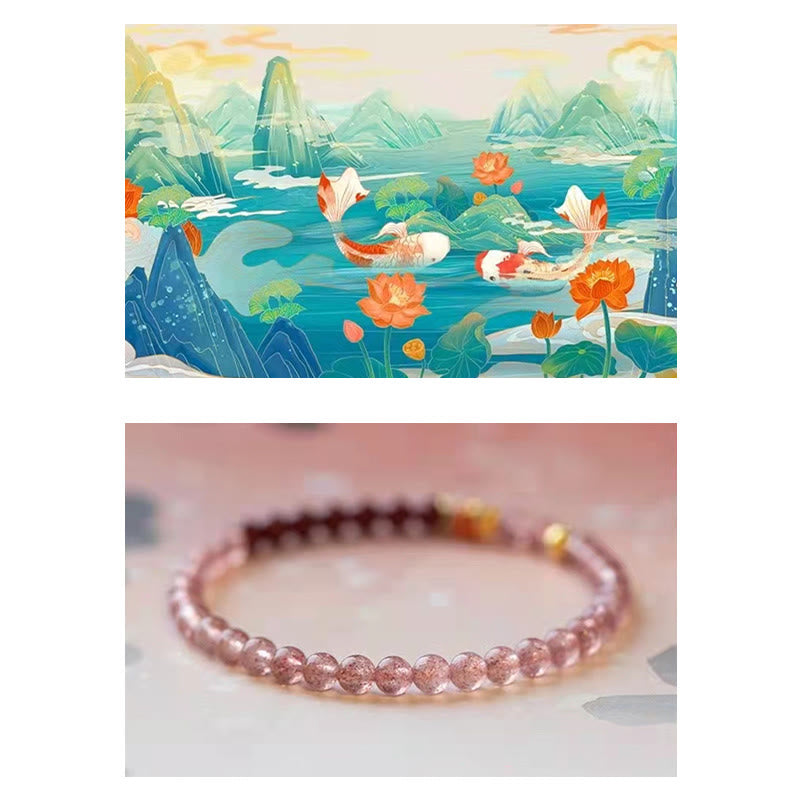 Nimara Ritual Natural Strawberry Quartz Cinnabar Lucky Koi Fish Healing Bracelet