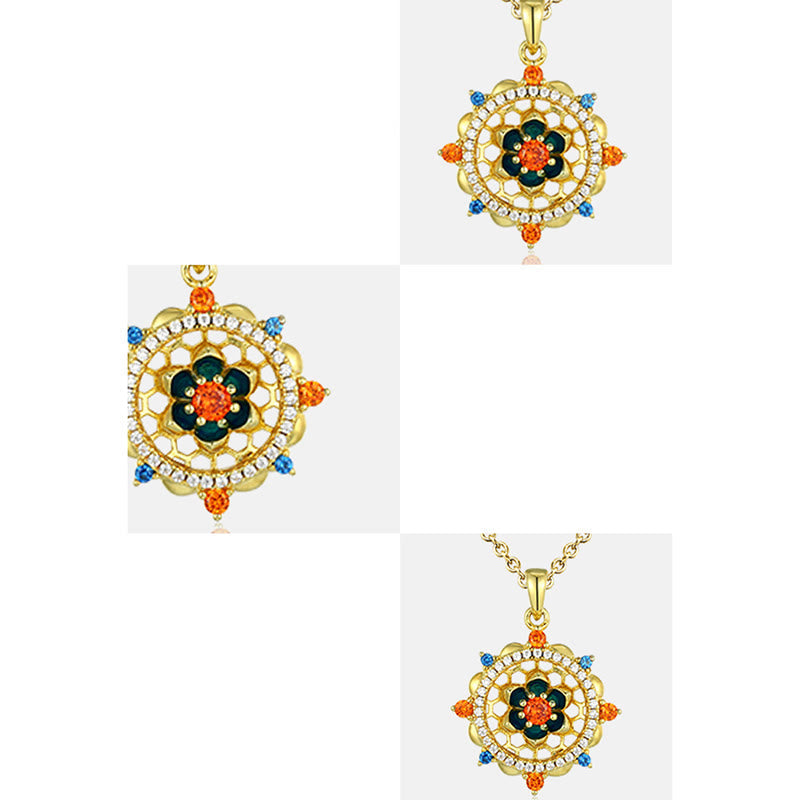 Nimara Ritual 925 Sterling Silver Lotus Flower Colorful Zircon New Beginning Necklace Pendant