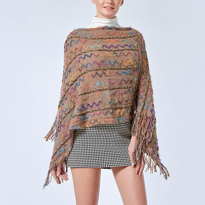Nimara Ritual Tibetan Colorful Striped Shawl Tassels Pullover Winter Cozy Travel Scarf Wrap