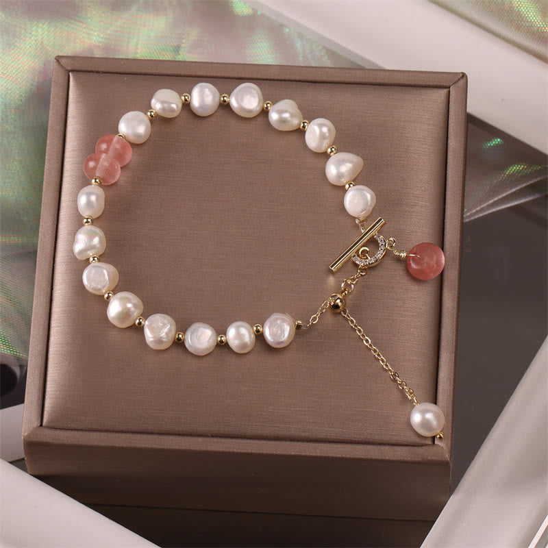 Nimara Ritual Pearl Green Strawberry Quartz Bead Healing Chain Bracelet