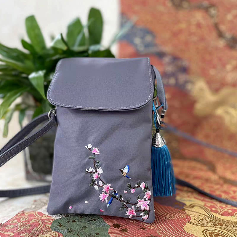 Nimara Ritual Waterproof Handmade Embroidered Lotus Flowers Crossbody Bag Shoulder Bag Cellphone Bag