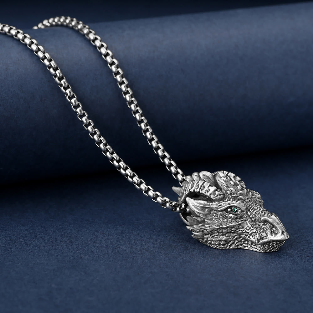 Nimara Ritual Pure Tin Dragon Head Luck Protection Metal Necklace Pendant