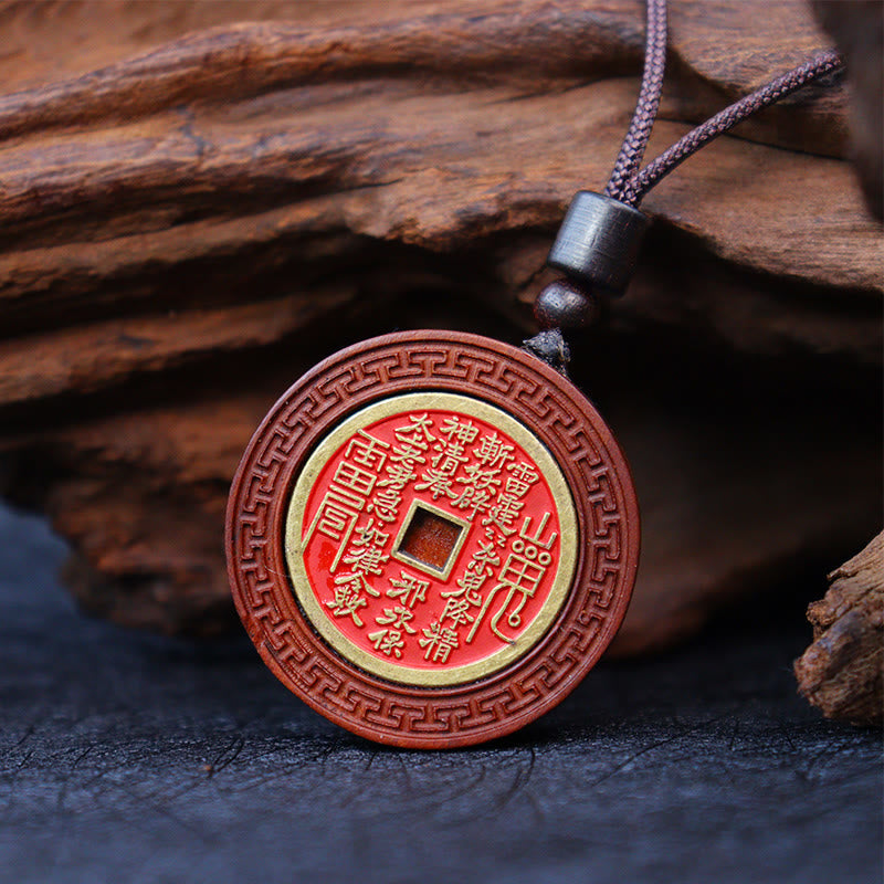 Nimara Ritual Lightning Struck Jujube Wood Yin Yang Bagua Mountain Ghosts Spend Money Protection Necklace Pendant