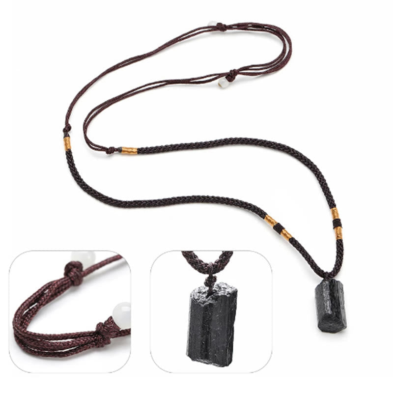 Nimara Ritual Natural Black Tourmaline Positive Rope Necklace Pendant