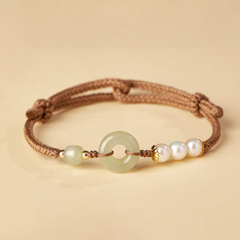 Nimara Ritual Natural Hetian Jade Pearl Peace Buckle Luck Bracelet