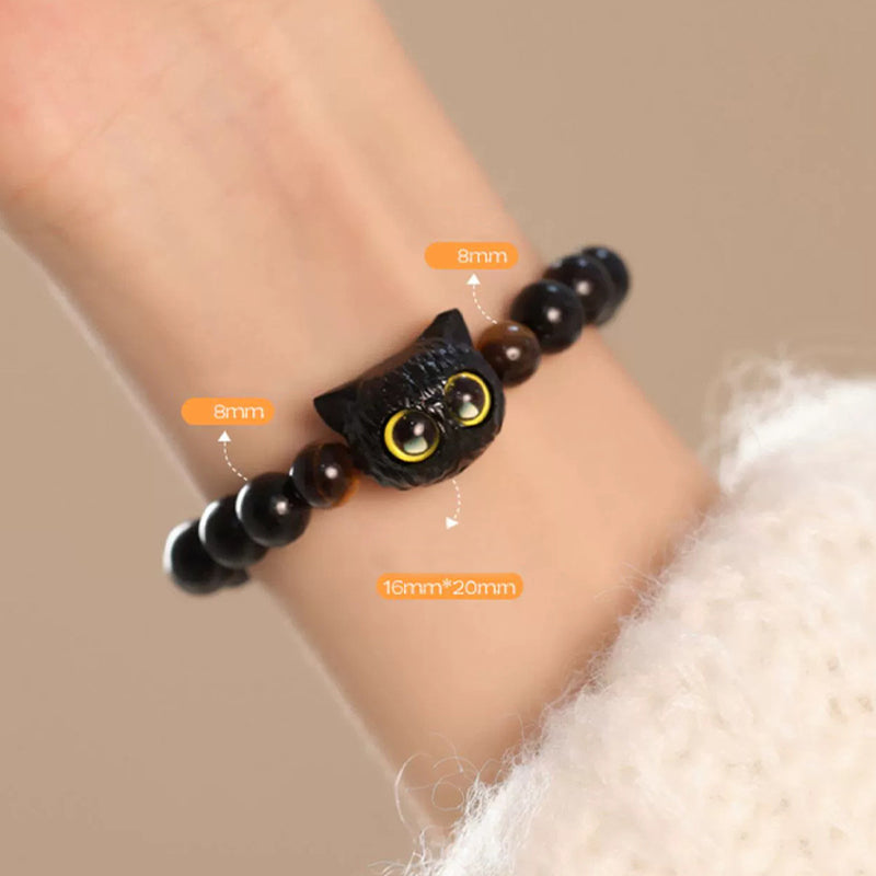 Nimara Ritual Cute Ebony Wood Cat Head Pattern Peace Bracelet