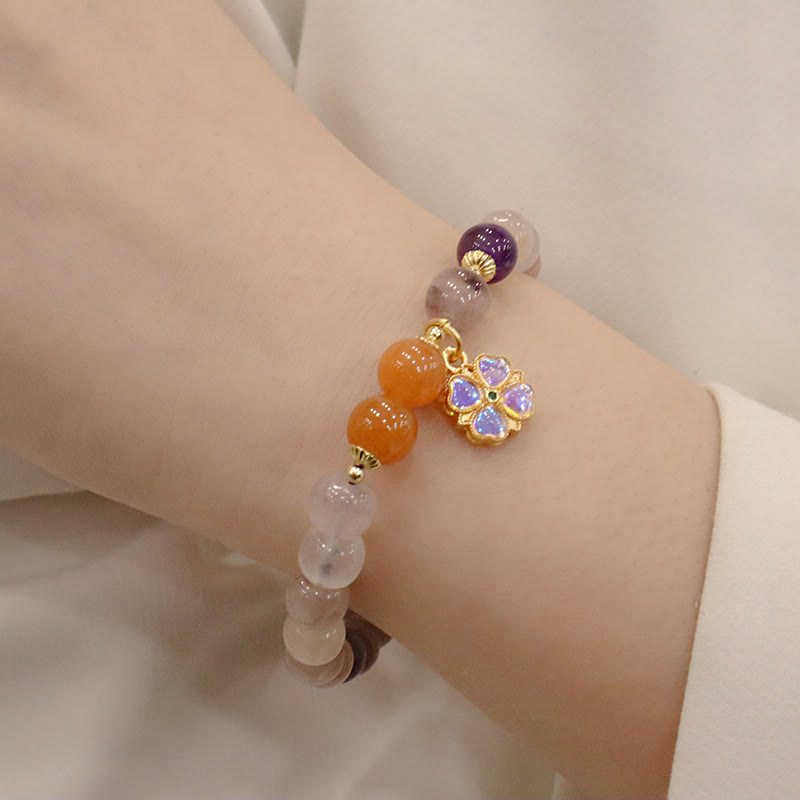 Nimara Ritual Natural Purple Golden Silk Jade Violet Flower Bead Charm Wealth Bracelet