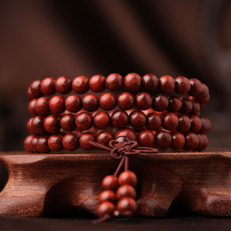 Nimara Ritual Tibetan Small Leaf Red Sandalwood 108 Beads Mala Meditation Bracelet
