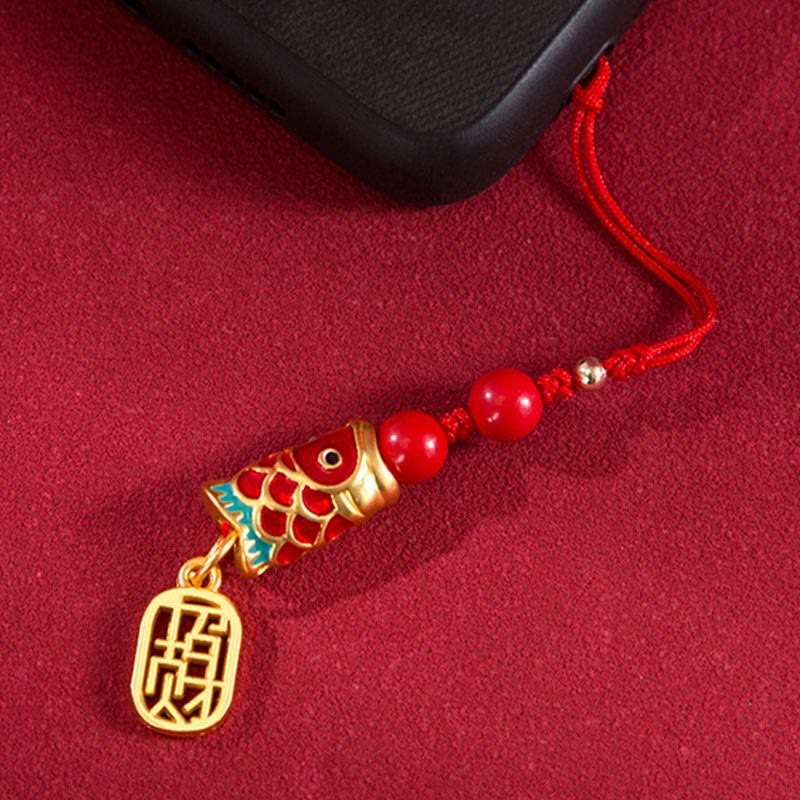 Nimara Ritual Koi Fish Cinnabar Attracting Wealth Wish Ruyi Charm Luck Phone Hanging Decoration