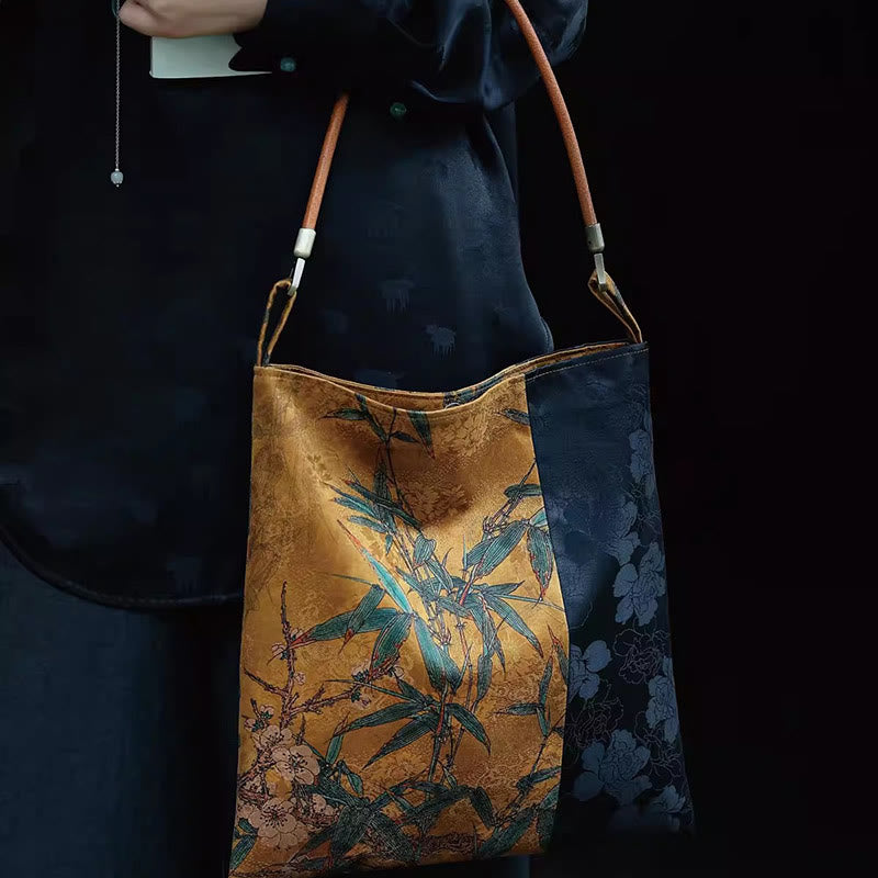 Nimara Ritual Bamboo Leaves Flower Butterfly Persimmon Shoulder Bag Handbag