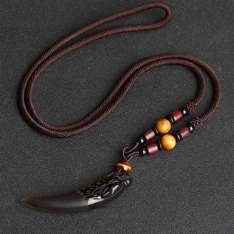 Nimara Ritual Natural Ice Obsidian Wolf Tooth Pattern Courage Necklace Pendant