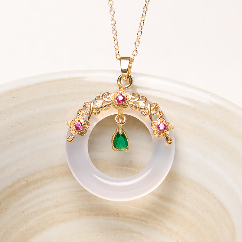 Nimara Ritual Green Chalcedony Peace Buckle Design Strength Necklace Pendant
