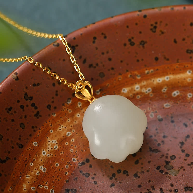 Nimara Ritual 925 Sterling Silver Hetian White Jade Cute Cat Paw Luck Necklace Pendant