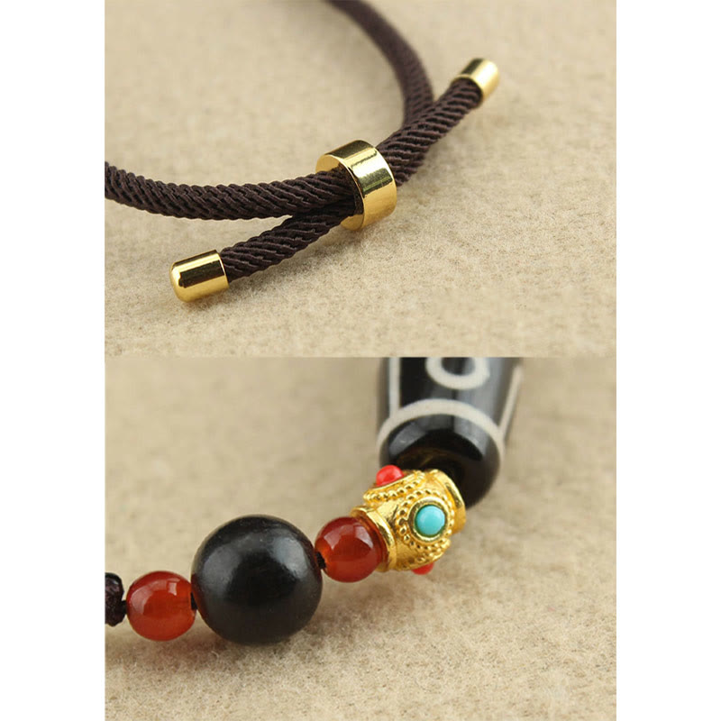 Nimara Ritual Tibetan Nine-Eye Dzi Bead Protection Blessings String Necklace Pendant