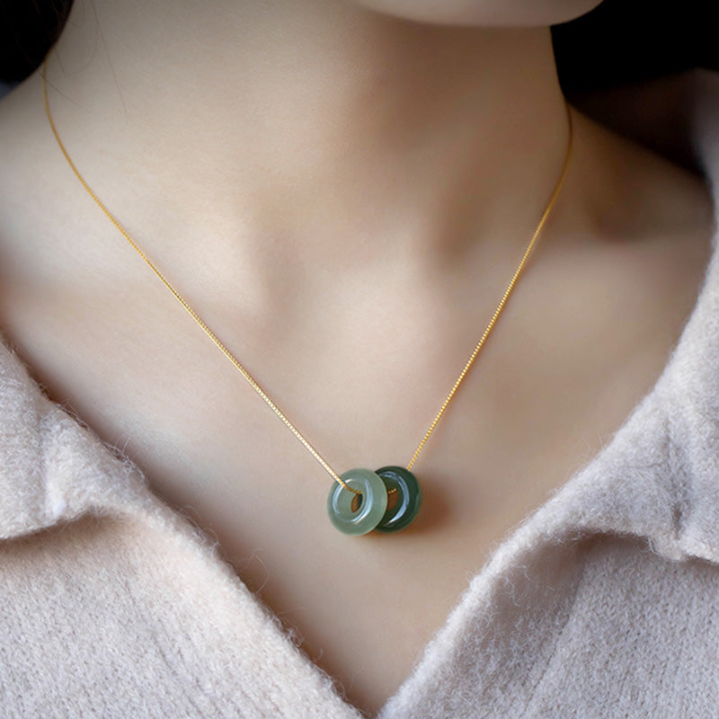 Nimara Ritual Natural Round Jade Peace Buckle Luck Abundance Necklace Pendant