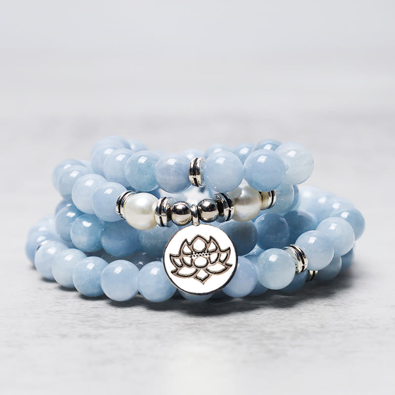 Nimara Ritual 108 Mala Beads Aquamarine Healing Bracelet