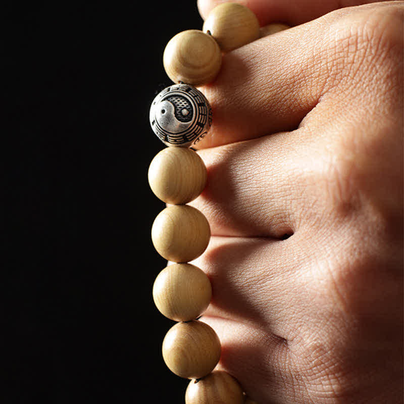 Nimara Ritual Tibet Peach Wood Lotus Cinnabar Bagua Yin Yang Luck Wealth Bracelet