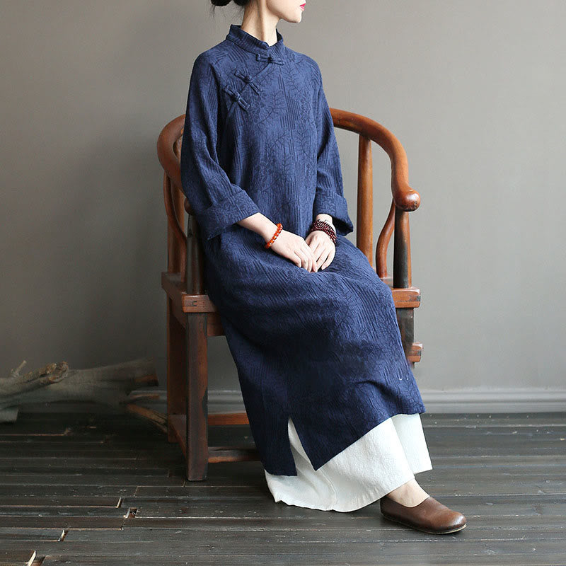 Nimara Ritual Flower Jacquard Midi Dress Long Sleeve Cotton Linen Dress Wide Leg Pants With Pockets