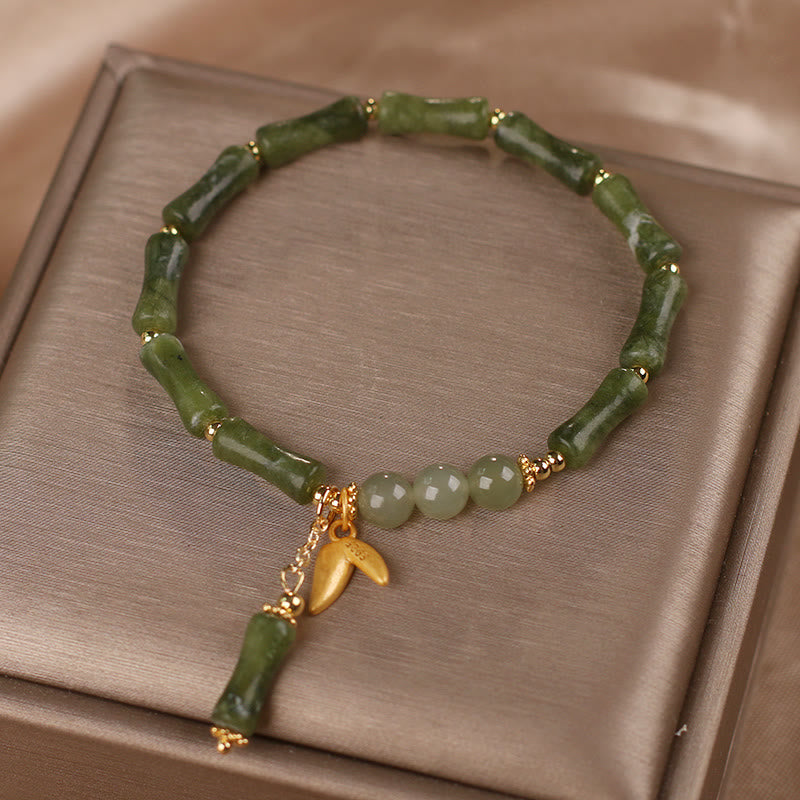 Nimara Ritual Green Bamboo Jade Leaf Pattern Wealth Luck Bracelet