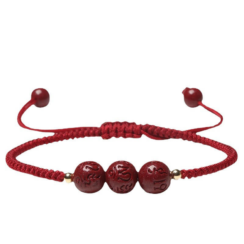 Nimara Ritual Handmade Cinnabar Om Mani Padme Hum Engraved Beads Blessing Braided Bracelet