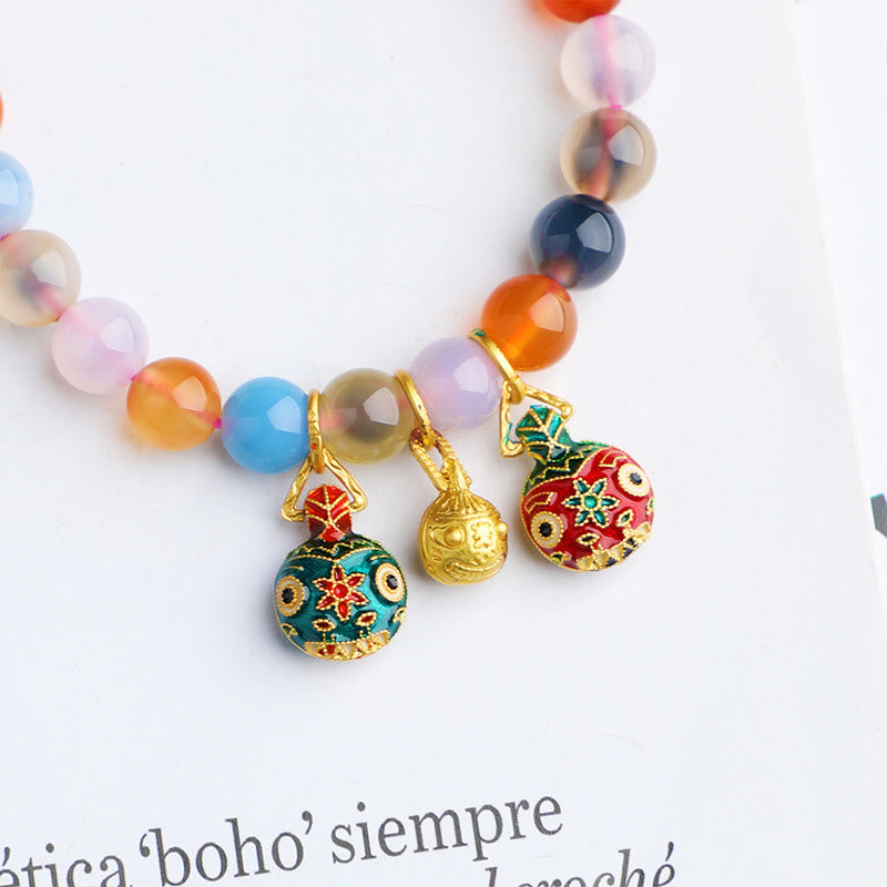 Nimara Ritual Colorful Candy Agate Gold Swallowing Beast Family Peach Harmony Charm Bracelet