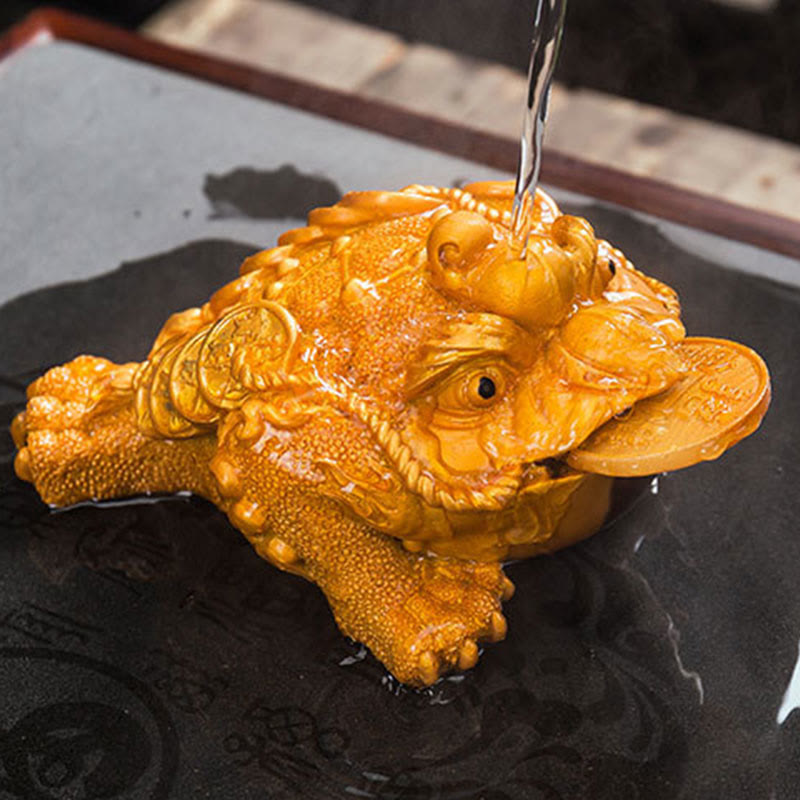 Nimara Ritual Color Changing FengShui Wealth Lucky Frog Copper Coin Tea Pet Resin Figurine Decoration