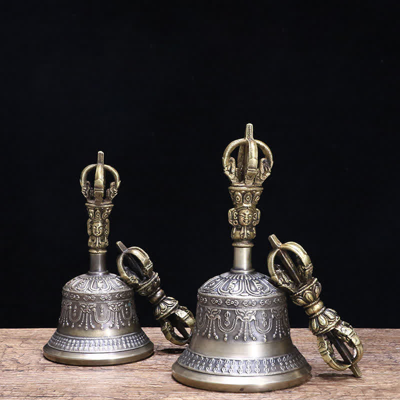Nimara Ritual Tibetan Meditation Bell and Vajra Dorje Copper Enlightenment Decoration Set