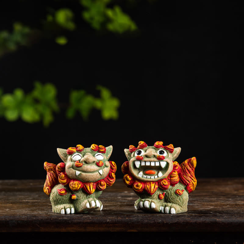 Nimara Ritual Small Pair of Lion Fu Foo Dogs Ward Off Evil Protection Home Resin Decoration