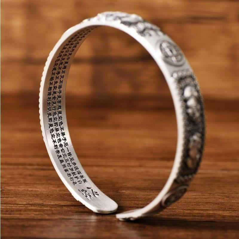 Nimara Ritual Tibetan PiXiu Heart Sutra Coin White Copper Wealth Bracelet Adjustable Bangle