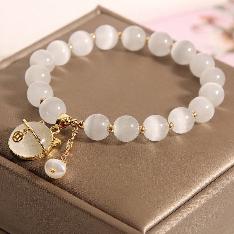Nimara Ritual Cat's Eye Lovely Cat Pattern Pearl Love Charm Bracelet