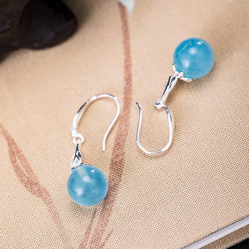 Nimara Ritual 925 Sterling Silver Natural Aquamarine Leaf Flower Peace Earrings Necklace