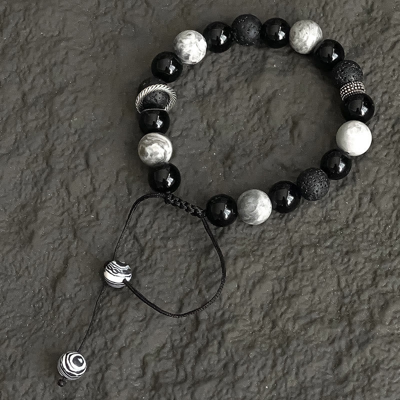 Nimara Ritual Vintage Lava Rock Black Obsidian Picasso Jasper Beads Support Rope Bracelet