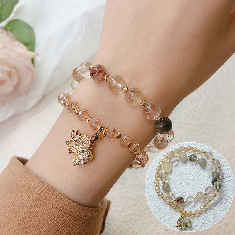 Nimara Ritual Rose Quartz Elephant Healing Energy Charm Bracelet