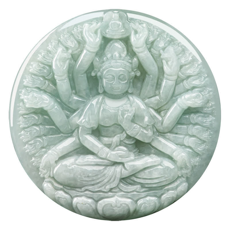 Nimara Ritual Thousand-Hand Kwan Yin Avalokitesvara Jade Blessing String Necklace Pendant
