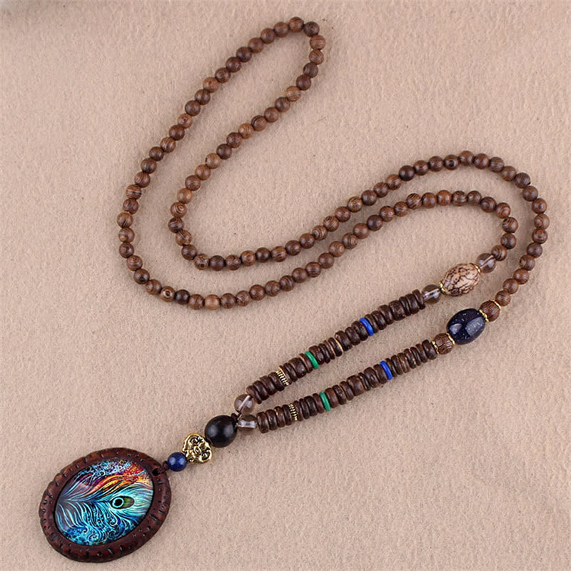 Nimara Ritual Tibetan Wenge Wood Bodhi Seed Agate Elephant Protection Necklace Pendant