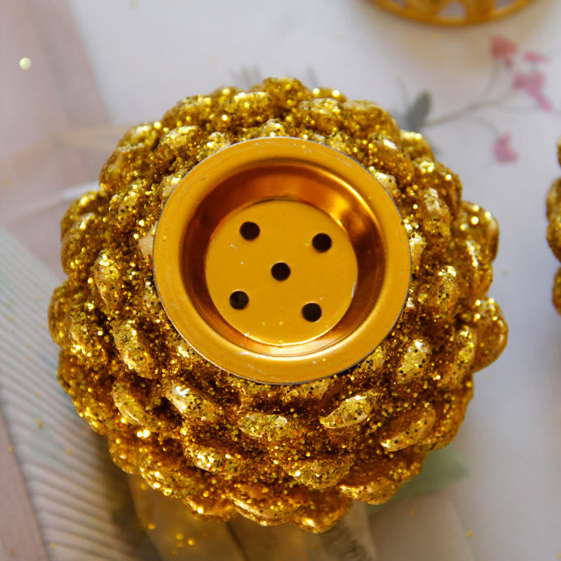 Nimara Ritual Gold Pine Cone Pattern Spiritual Rituals Mini Incense Burner Home Tabletop Decor