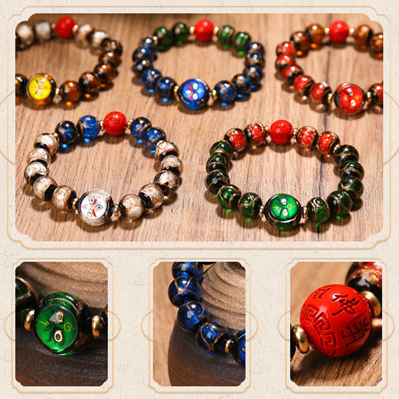 Nimara Ritual Tibetan Five God of Wealth Thangka Liuli Glass Bead Chinese Zodiac Protection Bracelet