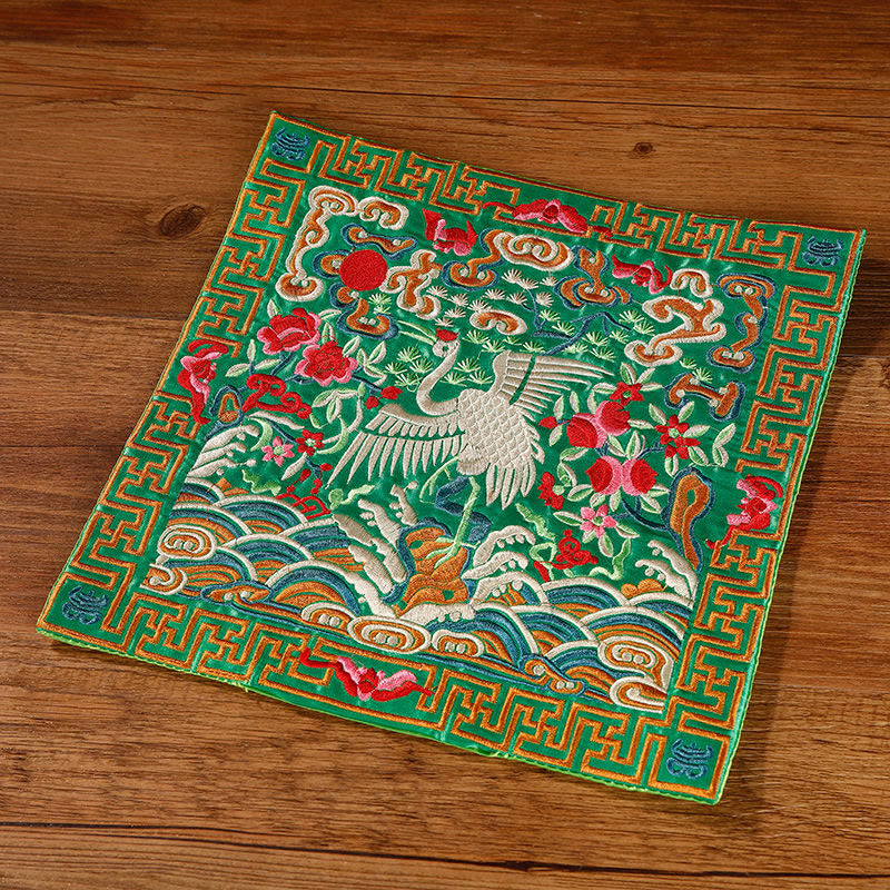 Nimara Ritual Crane Phoenix Dragon Kirin Embroidered Cup Mat Pad Tea Cup Coaster Square Kung Fu Tea Mat