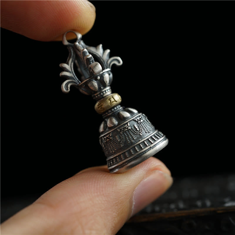 Nimara Ritual Tibet 925 Sterling Silver Om Mani Padme Hum Dorje Bell Vajra Engraved Enlightenment Pendant Hanging Decoration