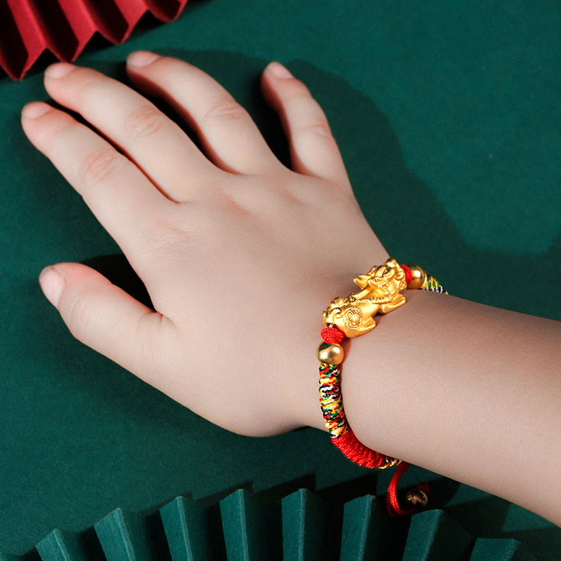 Nimara Ritual 999 Sterling Silver PiXiu Wealth King Kong Knot String Braided Kids Child Bracelet