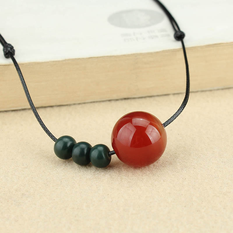 Nimara Ritual Red Agate Green Aventurine Green Bodhi Seed Bead Calm Leather Rope Necklace Pendant